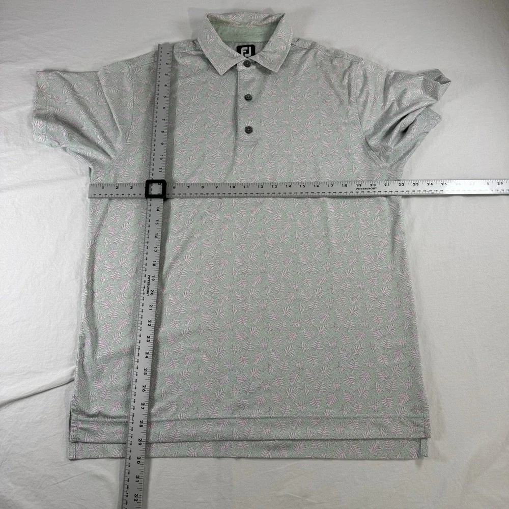 Footjoy FJ‎ Men's M Lisle Shadow Palm Print Green Golf Performance Polo Shirt